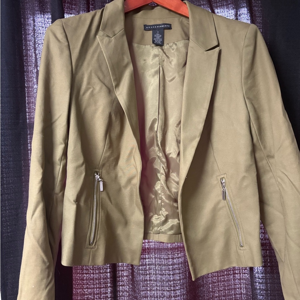 Grace Elements Tan Blazer with Classic Lapel and Fitted Cut